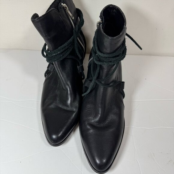 Cartel Leather Western Ankle Boots Women 8 Black Booties Capsule Boho Chic Fall - Picture 4 of 11